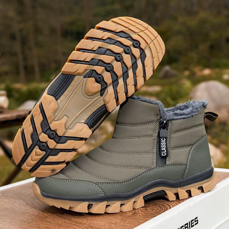 Jakcuz Mens Snow Boots Waterproof Fur Lined Warm Winter Boots Men Zipper Snow Ankle Shoes Outdoor Anti-Slip Lightweight Hiking Boot