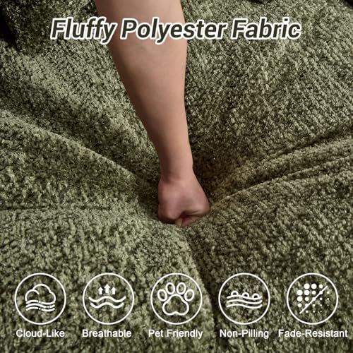 Image of 54 inch Round Chaise Lounge with Ottoman Big Bean Bag Round Sofa Bed Oversized Round Couch Boneless Reading Chair Comfy Plush Chenille Large Chaise Chair for Living Room, Apartment, Green