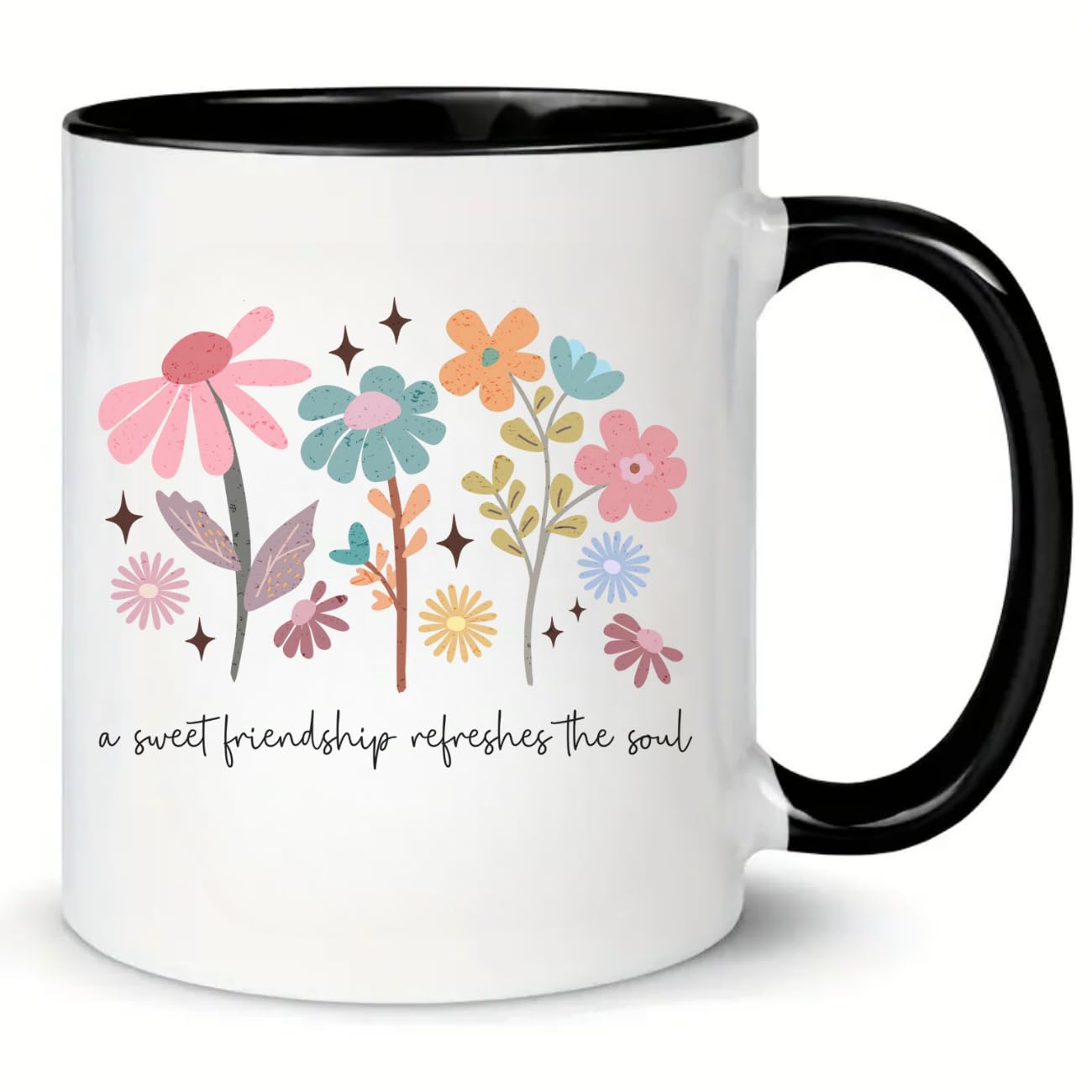 MissDaisy-Christian Art Gifts Ceramic Coffee & Tea Mug for Women & Friends: Sweet Friendship Non-toxic/Lead-free, Microwave/Dishwasher Safe Floral Cup