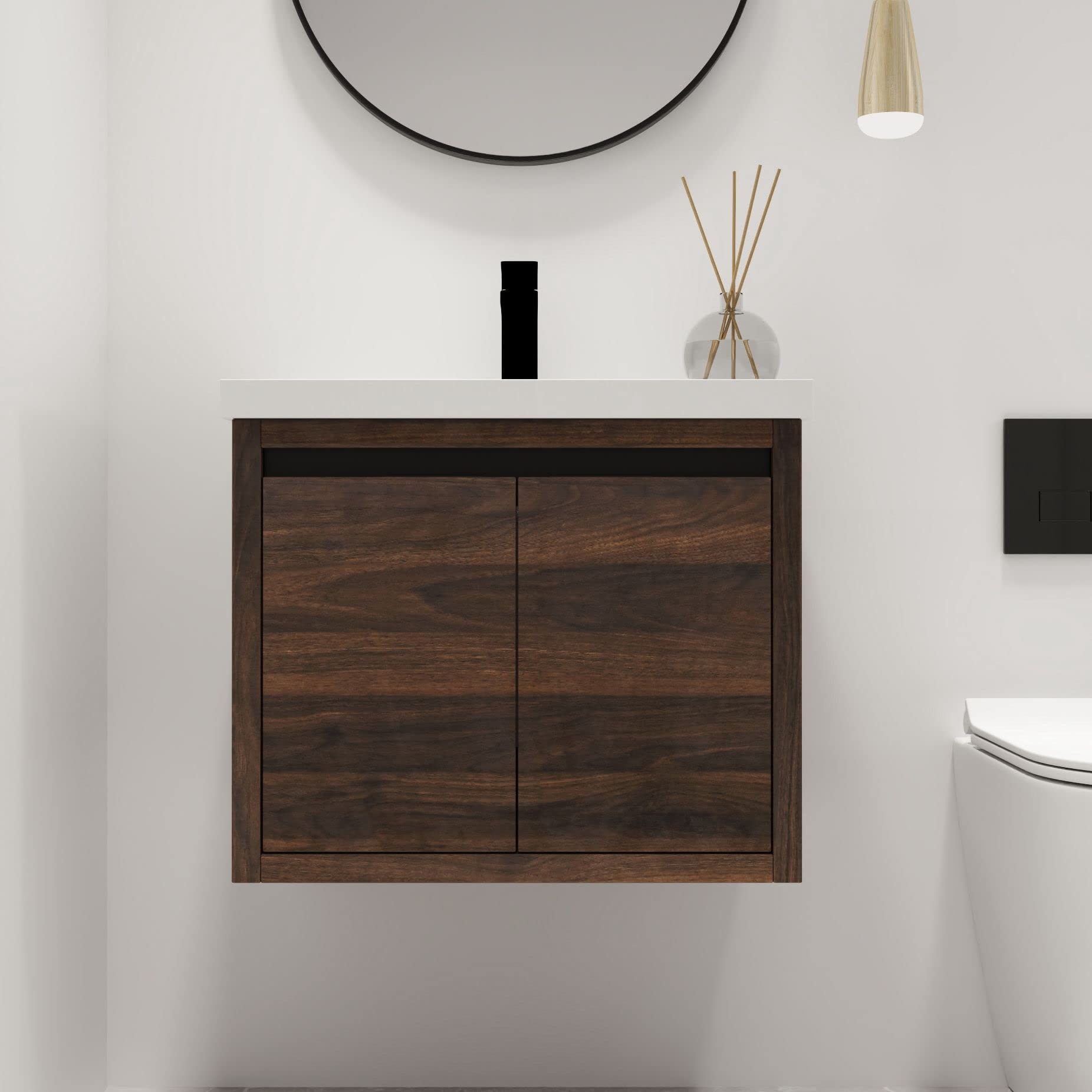 Malwee 24'' Floating Bathroom Vanity with Sink, 24 Inch Single Sink Wall Mounted Bathroom Vanity with 2 Doors, White Resin Basin Sink Top (CAW-009,