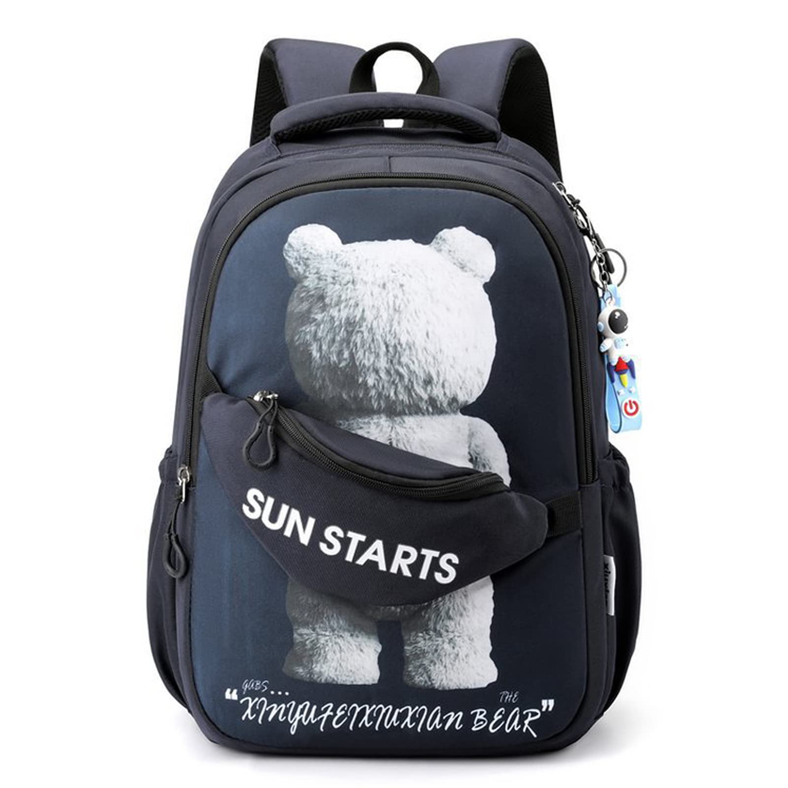 GLOOMALL Students School Bag Laptop College Backpack Teens Boys Girls Bookbag with Pendant Large Capacity Travel Backpack (Dark blue)