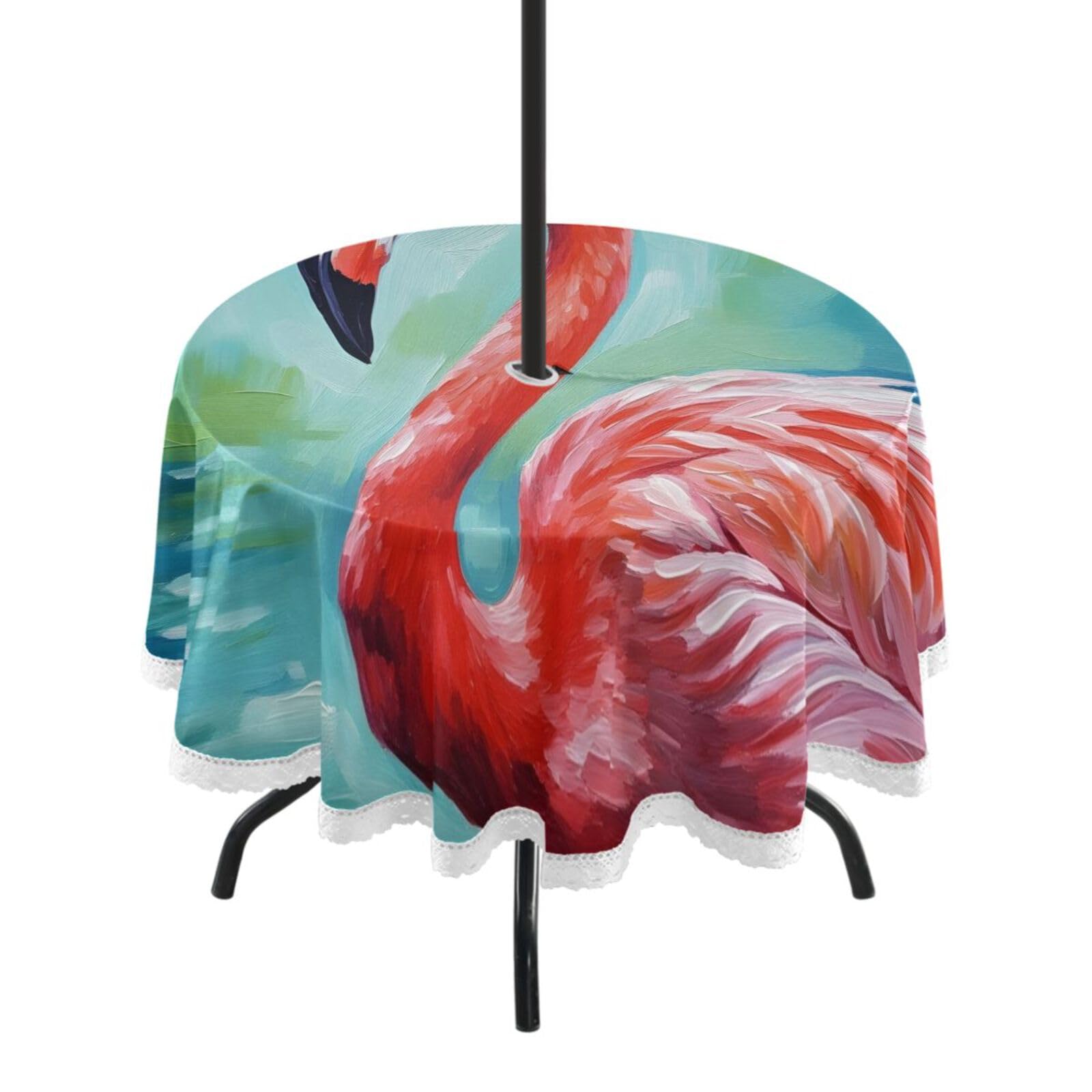 Ttgoth Flamingo Outdoor Table Cloth 152 cm Water Stain & Resistan Tablecloth Wipeable Table Cover with Parasol Hole & Zipper for Garden Patio Party Picnic