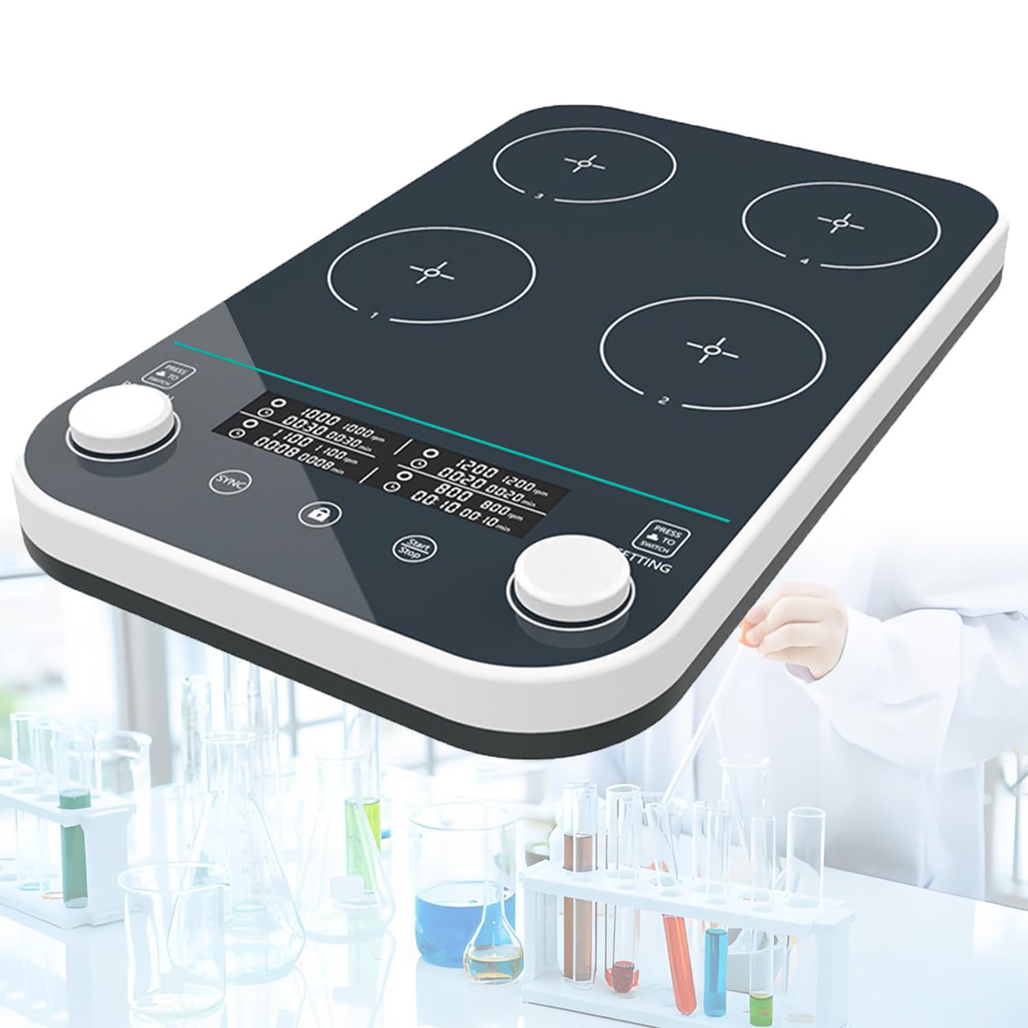 Mieszadło magnetyczne laboratoryjne 1000 ml*4, wyświetlacz cyfrowy, mieszadło elektryczne, magnetyczna płyta mieszająca, z funkcją pomiaru czasu, wielostopniowy stół do mieszania magnetycznego
