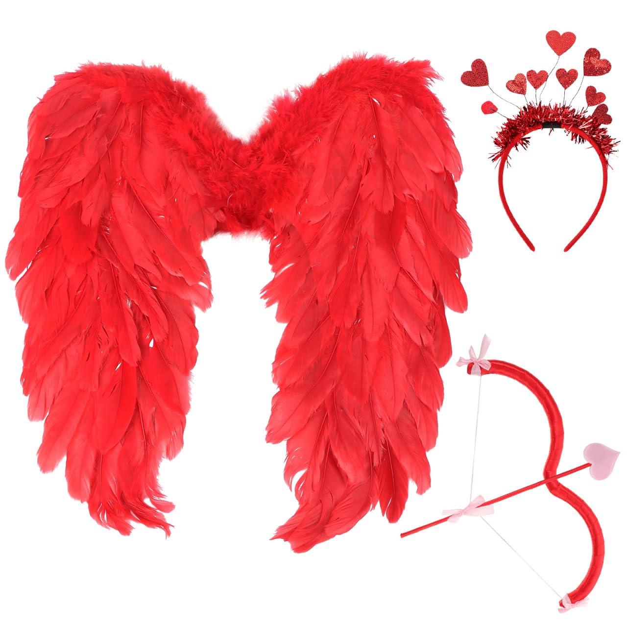 TENDYCOCO Cupid Costume Set Cupid Bow and Arrow Angel Wings Cupid Prop Heart Headband Valentines Halloween Costume for Cosplay Kids Children