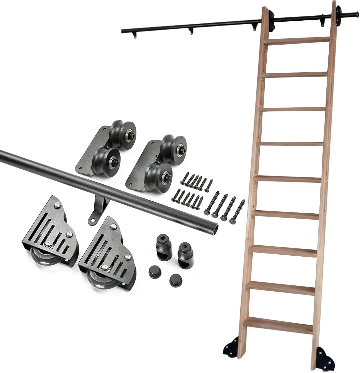 Library Ladder Rolling Kit Sliding Library Ladder Hardware Kit ，Black Sliding Rail Track Mobile Ladder Track, Rolling Ladder Sliding Track Hardware for Home/Indoor/Loft(1