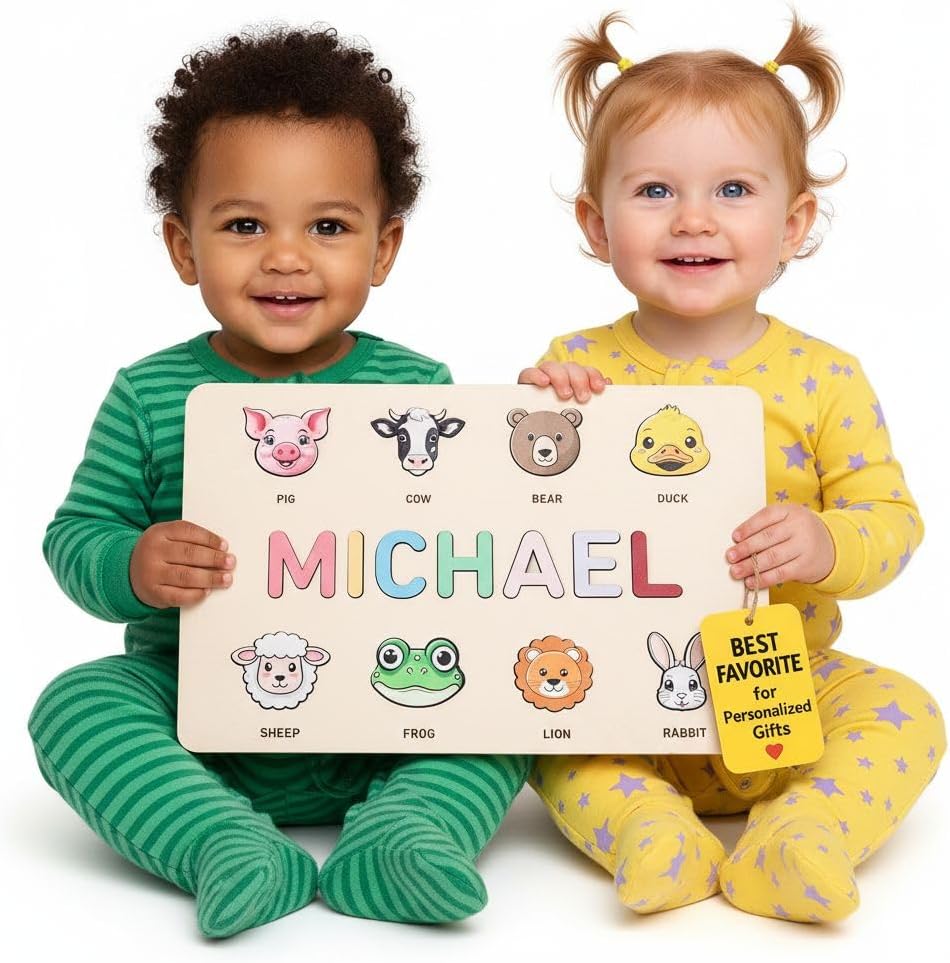 Personalized Wooden Name Puzzle for Kids, Boy and Girl, Gift for 0-1-2-3 Years Old New Baby First Birthday Gift, Christmas, Baby Shower, Easter Custom Toddler Learning