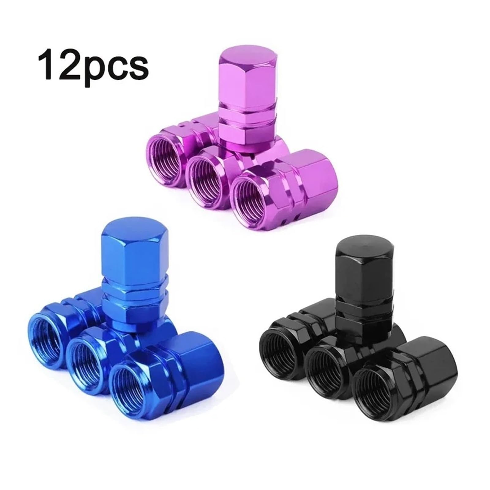 4 tapones de aluminio para válvula de neumáticos, resistentes al polvo, para coches y bicicletas (Pp-bu-bk, 12 unidades)