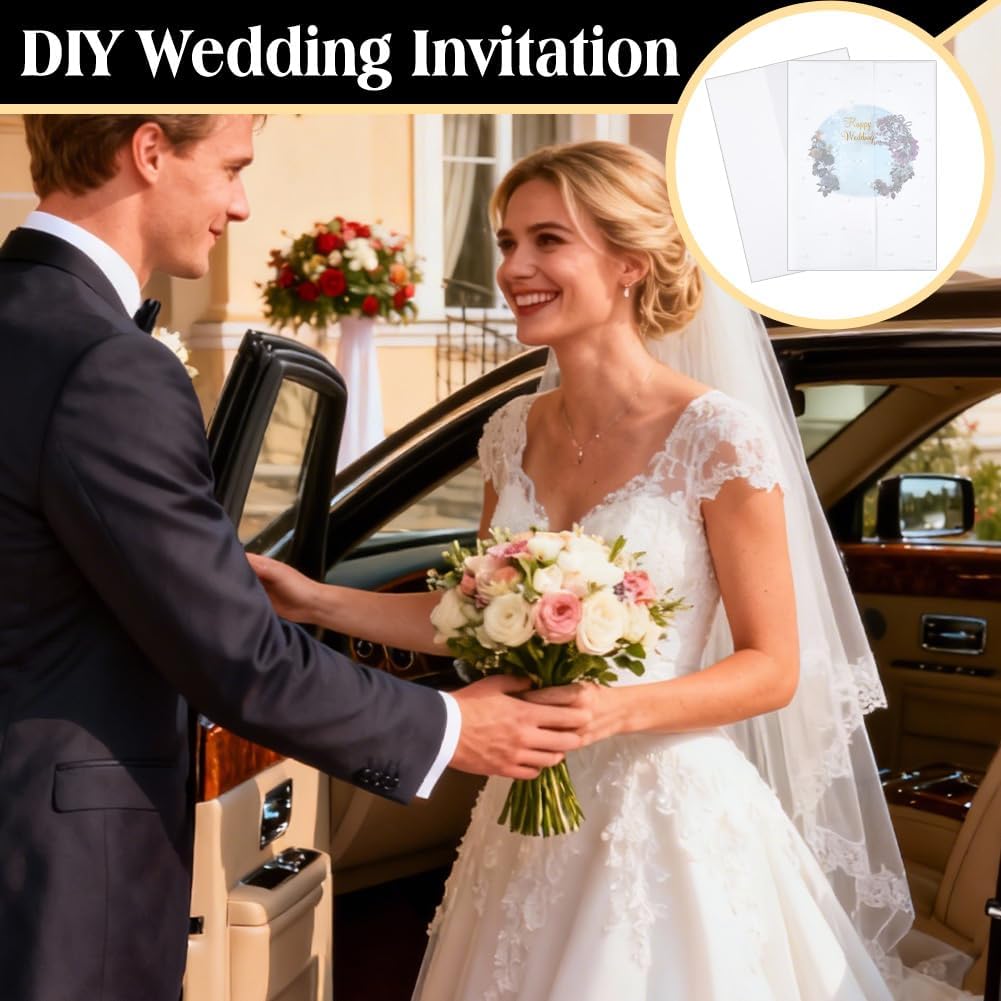 FINGERINSPIRE 100 Set Wedding Invitation Wraps with Pre-Folded Vellum Jackets Self Adhesive Pearl Stickers and Hot Stamping Happy Wedding Stickers for 4.8x7 Invitations Cards DIY Stationery