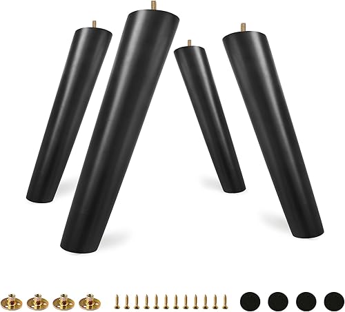 Miniatura 83 de FoDau770 Patas de Muebles de Madera de Caucho de 9 Pulgadas, Patas de Madera Rectas Cónicas de Mediados de Siglo para Sofá, Juego de 4, Patas