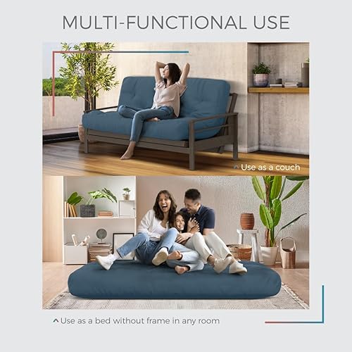 Miniatura 8 de Nuevo reemplazo del colchón del futón con cubierta lisa, bobina con bolsillos, espuma viscoelástica/resortes internos, Algodón, Azul