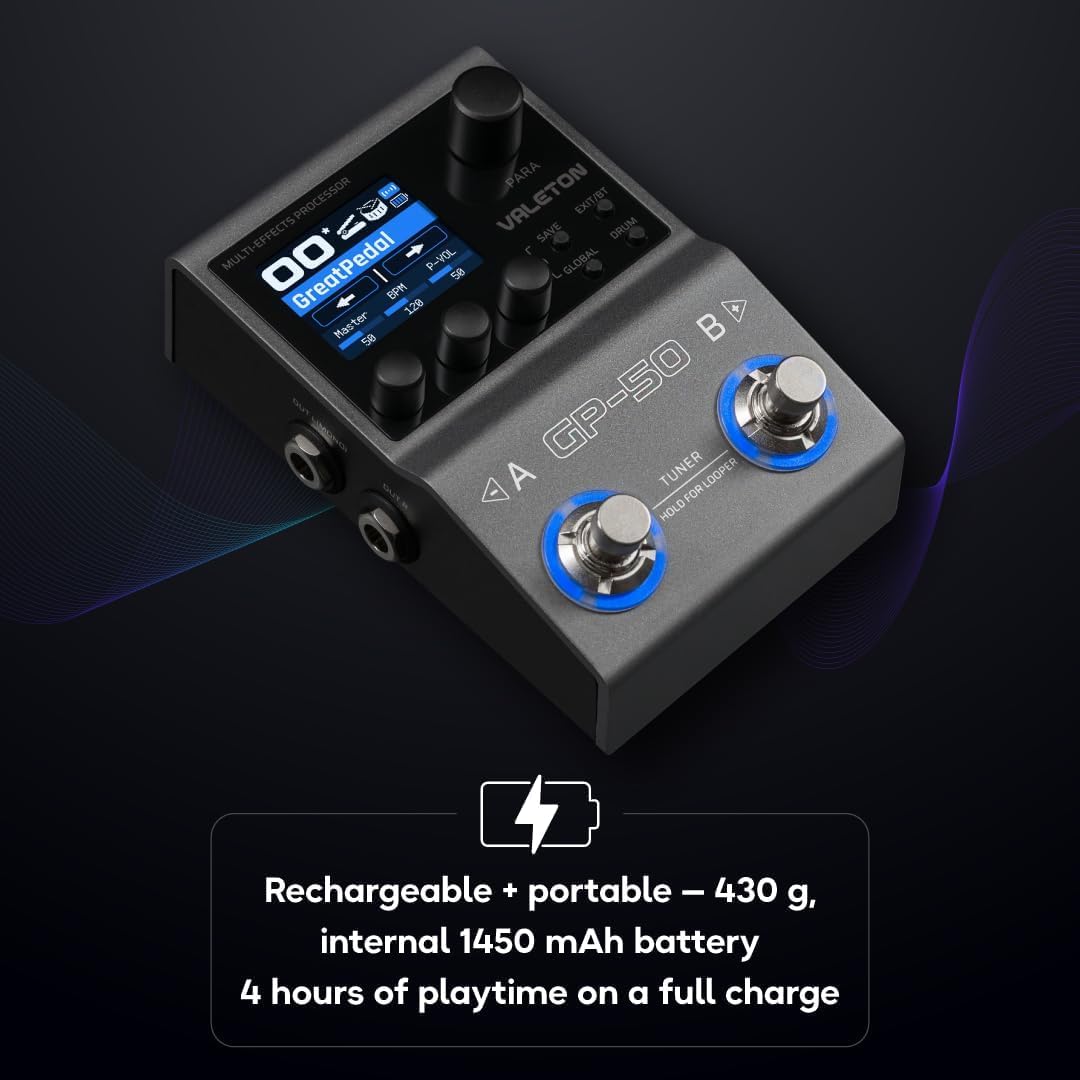 Valeton GP-50 SnapTone Multi-Effects Gitarrenprozessor-Pedal mit Neural Amp Modeler, IR-Loader, USB-Audio-Interface, Drum Machine, Looper, Bluetooth, 100+ Effekten