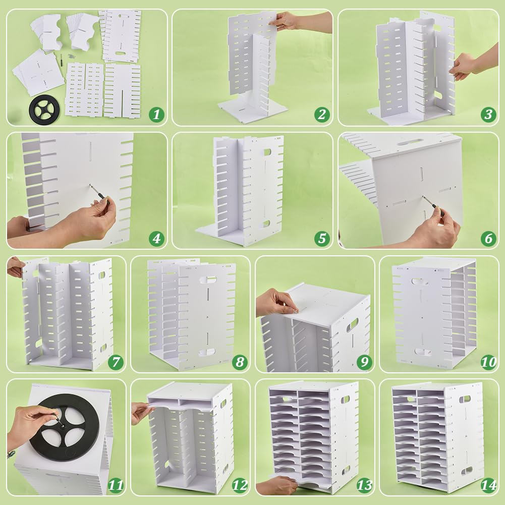 UNICRAFTALE Organizer per tamponi di inchiostro rotanti con 48 scomparti, 22,3 x 20,5 x 33 cm, bianco, supporto per timbri, da scrivania, per casa, studio, esposizione al dettaglio