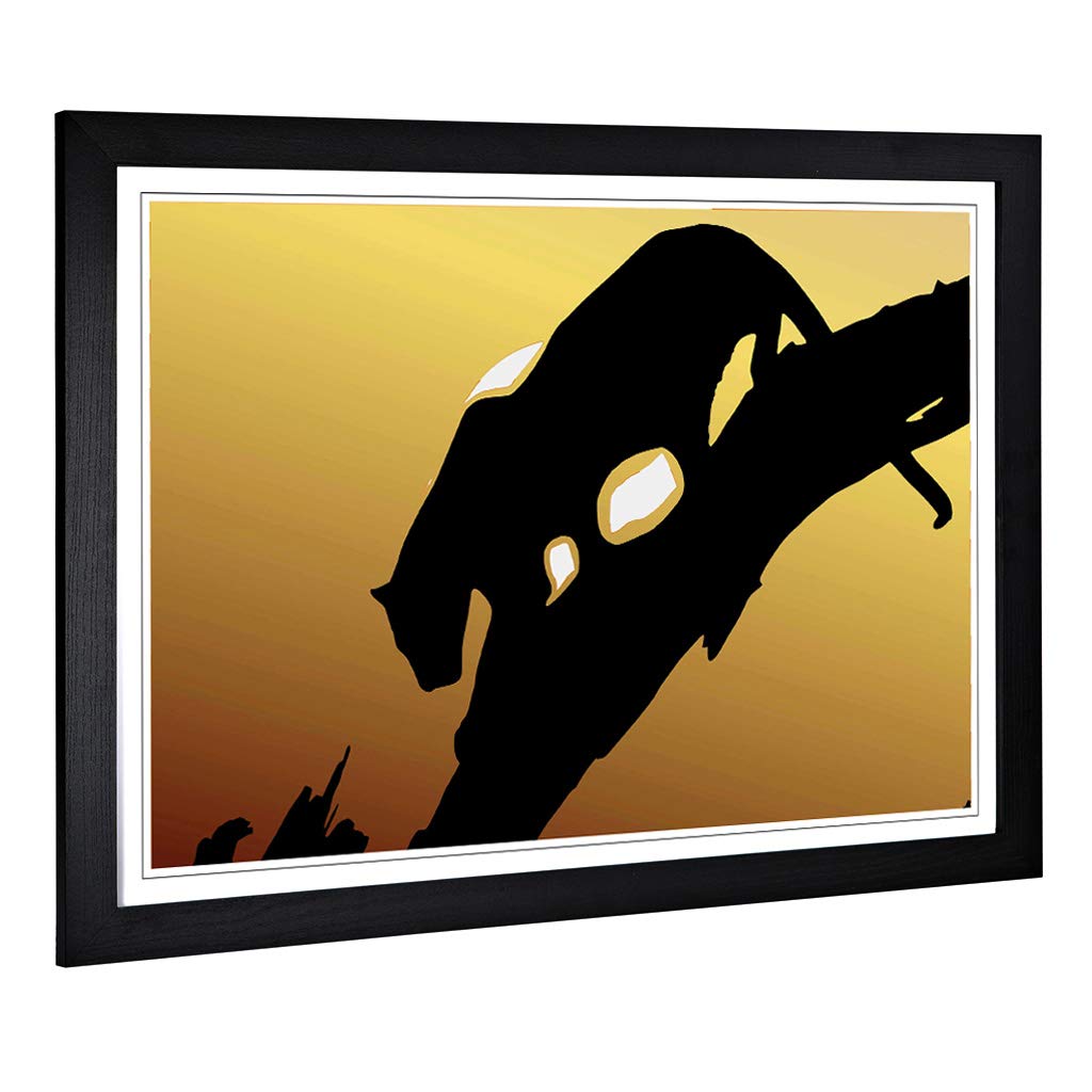 Big Box Art Framed Print of Lioness Lion with Sunset Design | Wall Art Picture | Home Decor for Kitchen, Living, Dining Room, Bedroom, Hallway, Office, Black, A2 / 24.5x18 Inch / 62x45cm