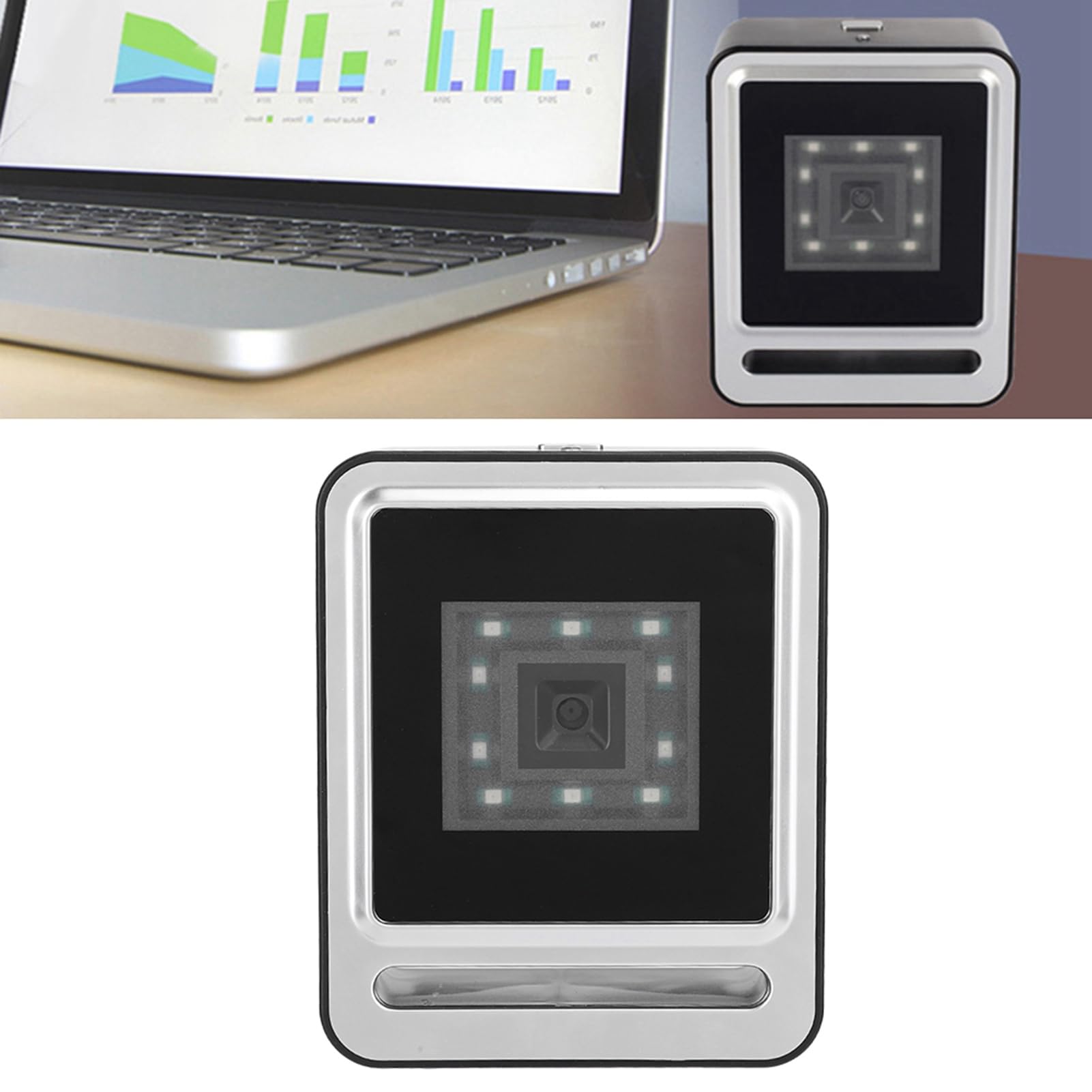 Escáner de código de Barras Fijo, Lector de código QR 1D 2D de Escritorio, escáner de código de Barras USB Manos Libres con luz LED, decodificación súper rápida para Uso en