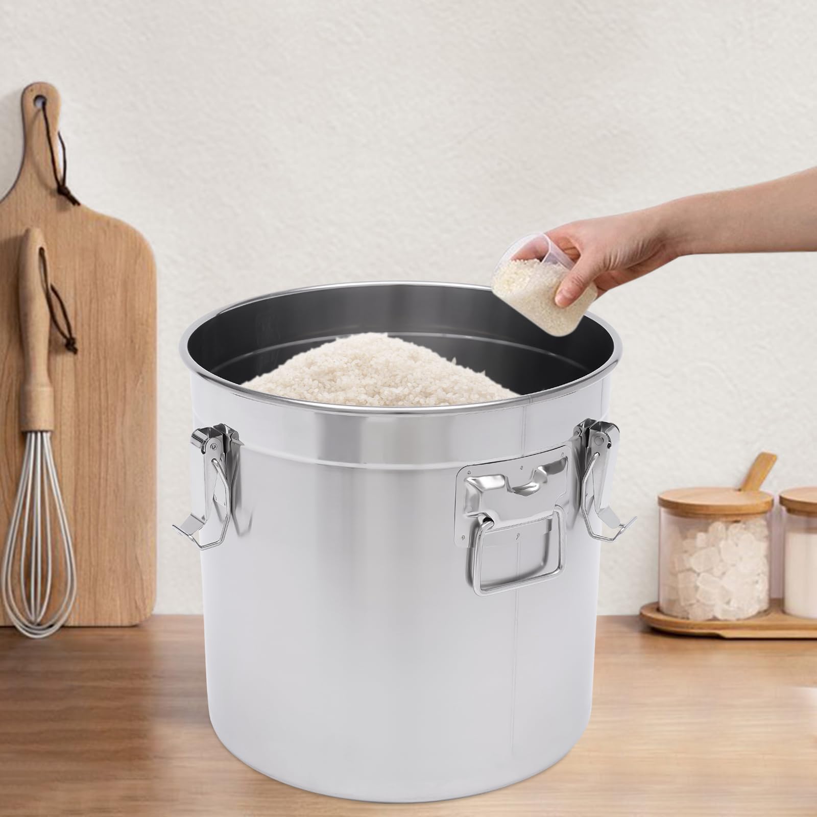 Recipiente hermético de acero inoxidable, 6 L, 21 L, 33 L, 48 L, hermético, para alimentos, cilindro para harina, recipiente hermético con tapa (33 L)