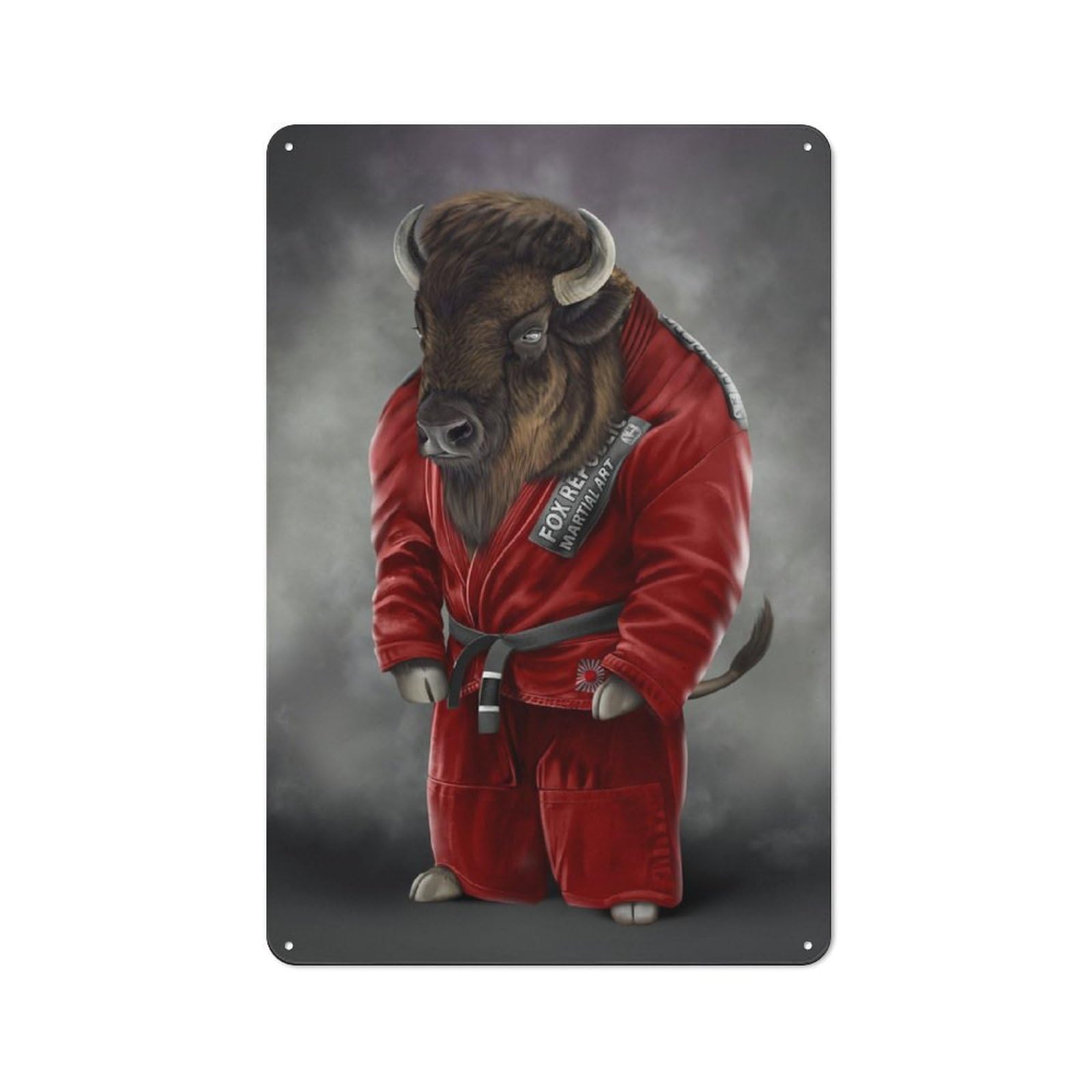 Junmoney Bison Bull Martial Artist Rustic Metal Sign 30X20cm For Hallway Wall, For Collectors Of Rustic Metal Wall Decor