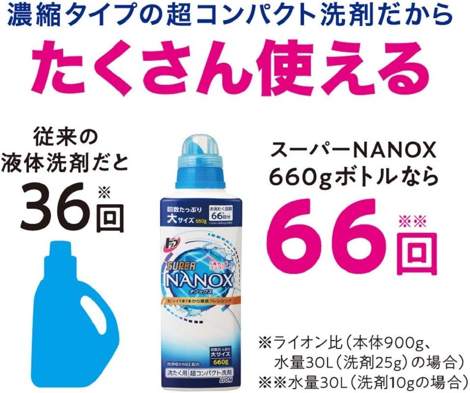 Amazon 大容量 トップ スーパーナノックス 蛍光剤無配合 洗濯洗剤 液体 本体大ボトル 660g トップ ナノックス Nanox 液体洗剤