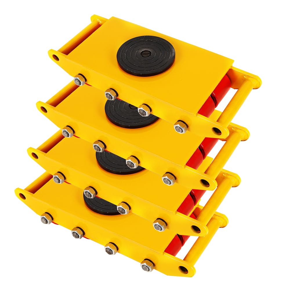 12T Rotelle per trasporto skate industriale con 8 ruote direzionali in poliuretano, rotazione a 360 gradi di macchine pesanti ed elettrodomestici (4 pezzi, giallo)