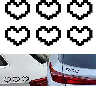 6 PCS Mosaic Heart Shaped Pixel Stickers, 2.36" x 1.89" Cute Car Decor Window Decals, Personalized Self-Adhesive Bumper Sticker, Universal Vinyl Decal for Car, Truck, Laptop (Black)