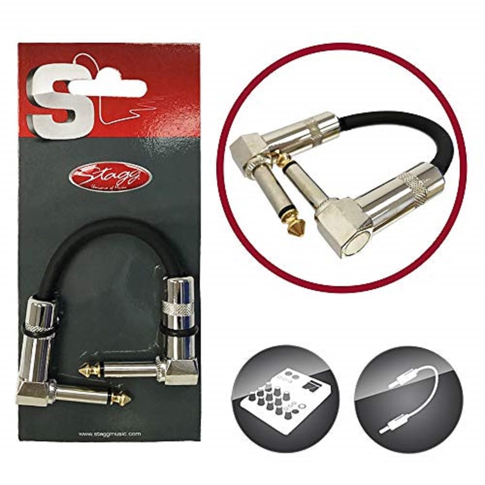 Electric Guitar Patch Cable Stagg 4"" 10cm With Angled Jacks SPC010L DL