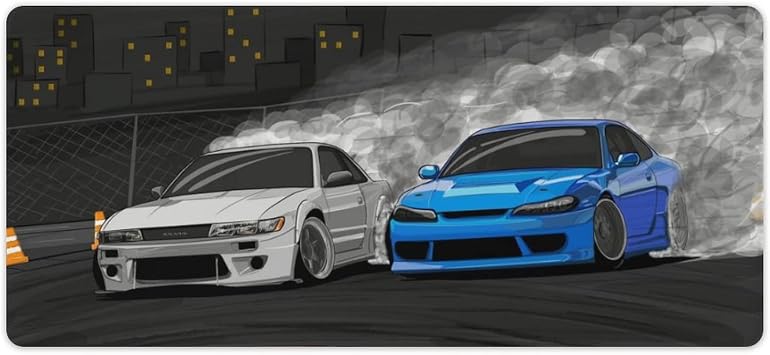 Car Mouse Pad, S13 S15 Desk Mat, Gaming Desk Pad, 35.4x15.7 Inches | S13 S15 desk mat featuring S13 S15 sports car with a drifting stance and night-road lighting.