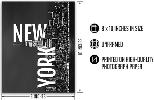 Miniatura 3 de Arte de pared blanco y negro con horizonte de la ciudad de Nueva York, decoración de habitación de Nueva York, destino de viaje, decoración del