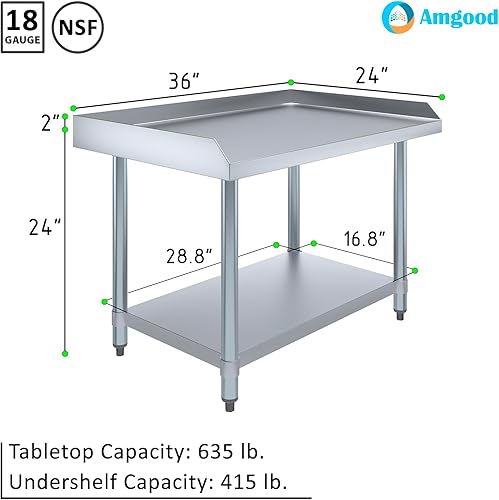 Miniatura 3 de AmGood Soporte de acero inoxidable de 24 x 36 pulgadas | Altura: 24 pulgadas | Mesa de parrilla comercial resistente