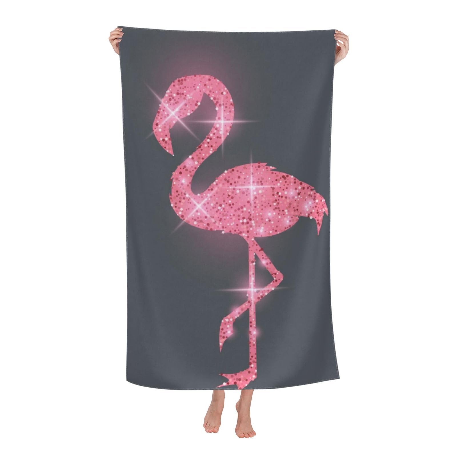 LSRCPD Beach Towel Pink Glitter Flamingo Microfiber Beach Towels Blanket Oversized Tropical Big Extra Large XL Pool Towels Quick Dry Sandproof for Women Girls Kids