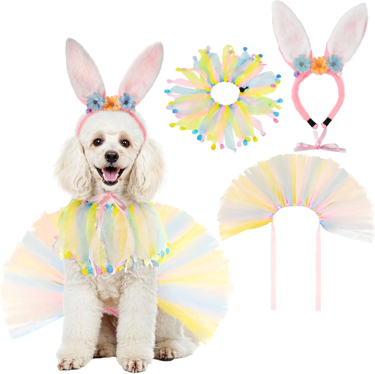 Disfraz de Conejo de Pascua para Perro con Diadema, Collar y Falda Tutú