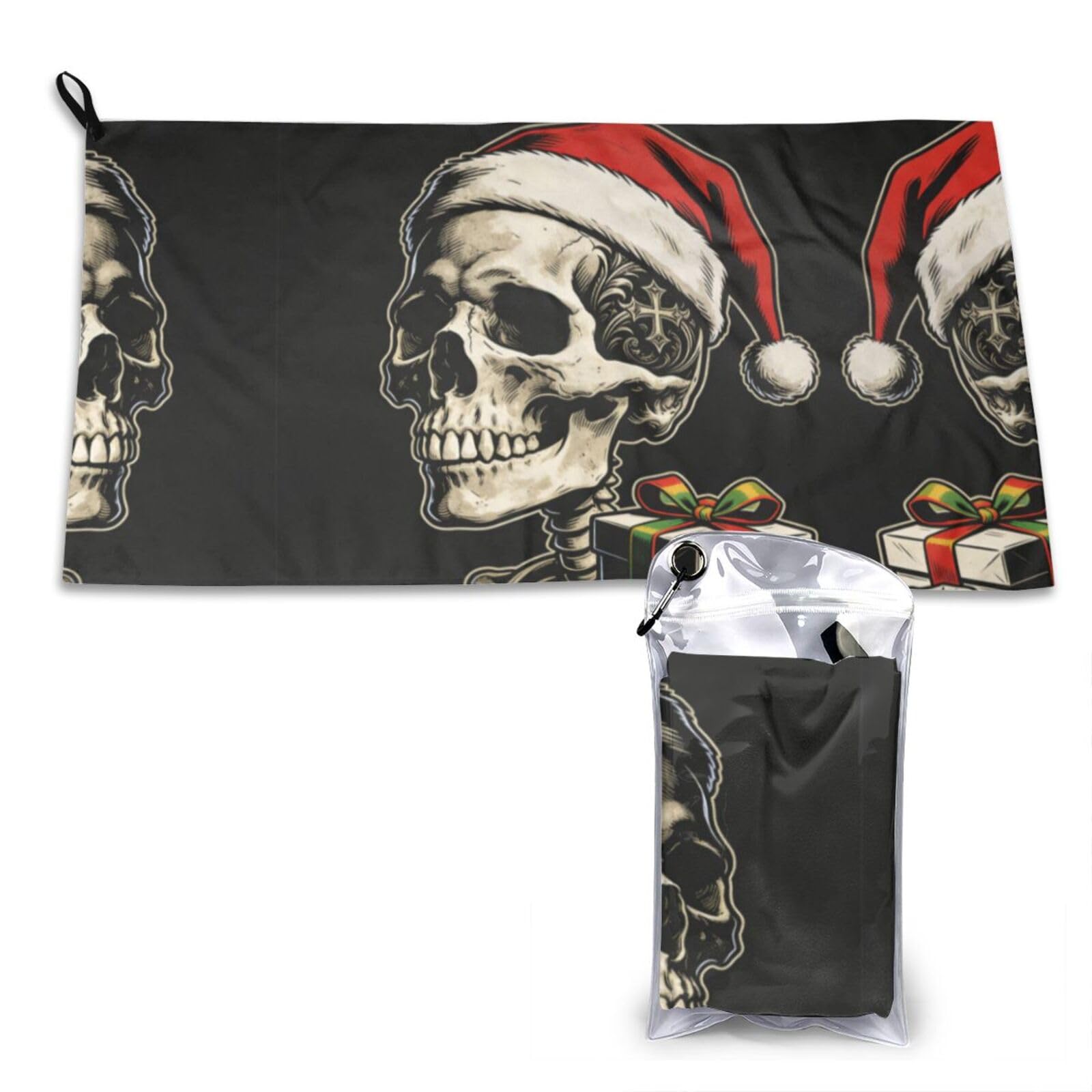 DUYKIMQW Santa Skull Holding Gift Print Quick Dry Towel 16x31.5in White