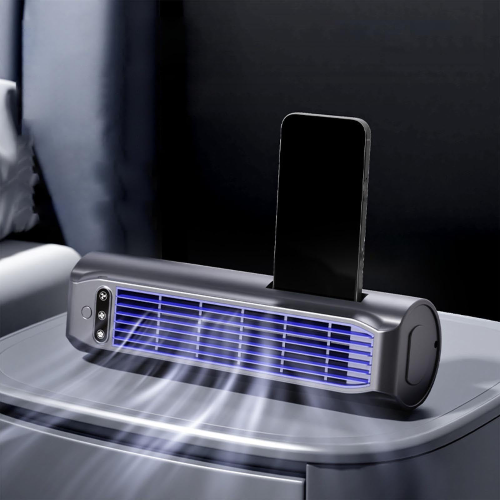 Ventilatore da Tavolo Senza Pale, Ventilatore a Torre Ricaricabile Tramite USB con Supporto Portatile, Supporto a Parete E Supporto per Telefono per L, Grigio