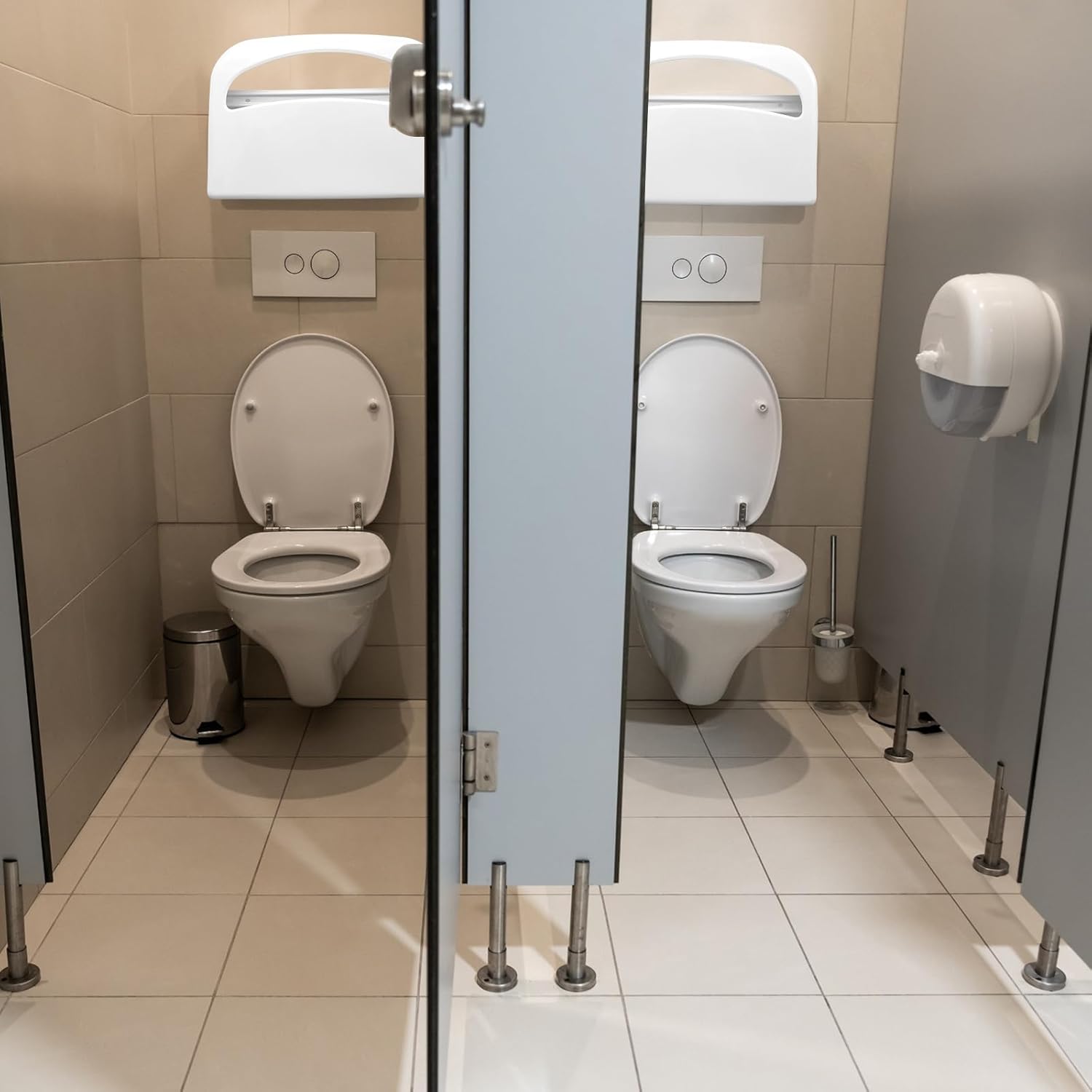 Domensi 2 Pcs Stainless Steel Toilet Seat Cover Dispenser Commercial Toilet Seat Wall Mount Half Fold Cover Holder with Screws for Office Restaurant Home Bathroom School, 16.4 Inch (White)