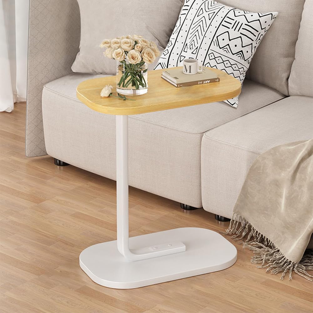 MOZOGOT Sofa Side Table End Table Small Modern Coffee Snack Couch Table Nightstand Narrow Bedside Table for Bedroom Living Room Office Dorm (White&Wood)
