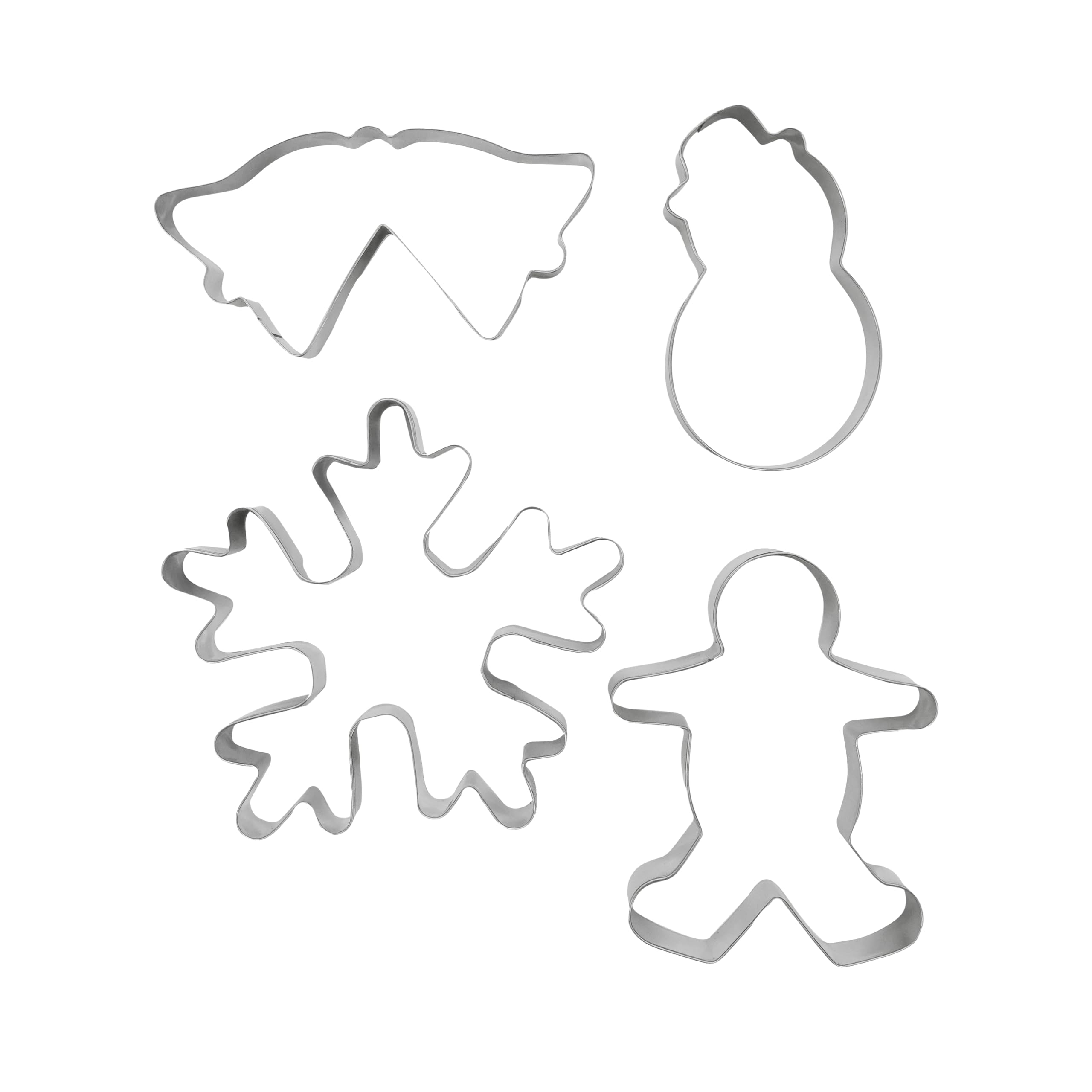 Zenker Christmas Cookie Cutters, 4 Piece Set, Snowman, Two Bells, Snowflake, Gingerbread Man, Biscuit Cutter for Baking, Cookie Cutters Pack of 4, Pastry Cutter, Stainless Steel, Silver
