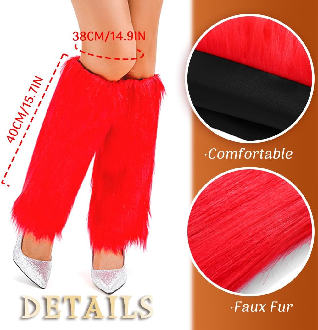deladola Fuzzy Faux Fur Leg Warmers Winter Furry Long Boot Cuff Covers Dance Party Costume for Women - Image 7