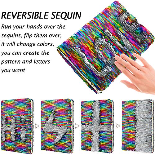 Image of Outus 4 Pcs Sequin Girls Journal Valentines Journal Gift with Color Gel Ink Pens Glitter Notebook Flip Writing Diary for Kids Girl Writing Drawing Travel Gifts(Rainbow Color,Heart)