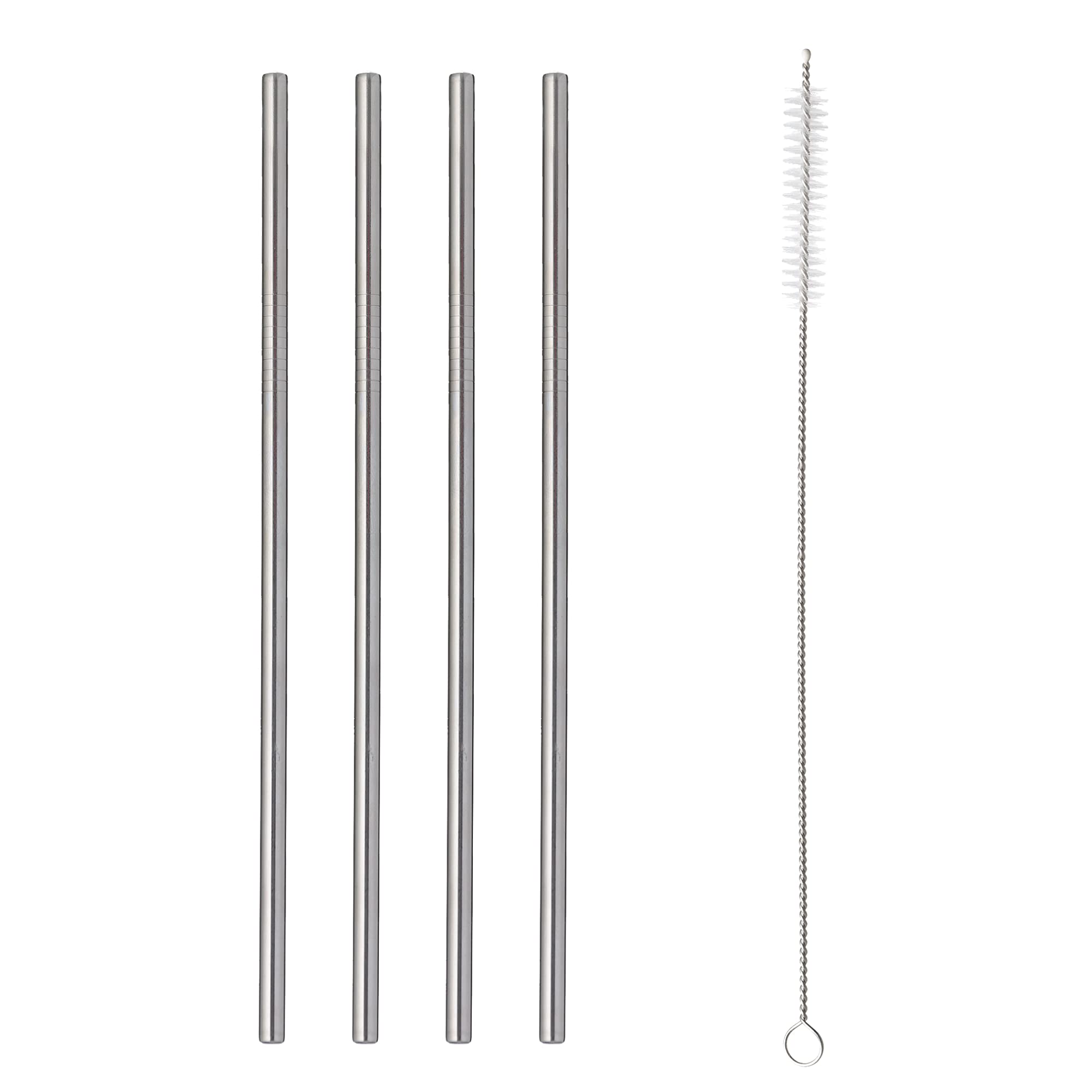 Typhoon PURE Set of 4 Steel Drinking Straws | Comfortable Rounded Tip | Long Reusable Metal Straws with Cleaning Brush | For Travel and Home Use | 215mm x 20mm