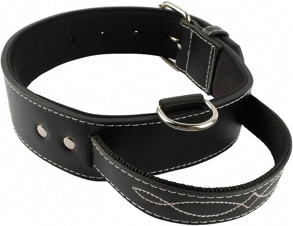 Control Soft Padded Pu Leather Dog Collar with Handle Meduim Large Dogs Walking Training Black
