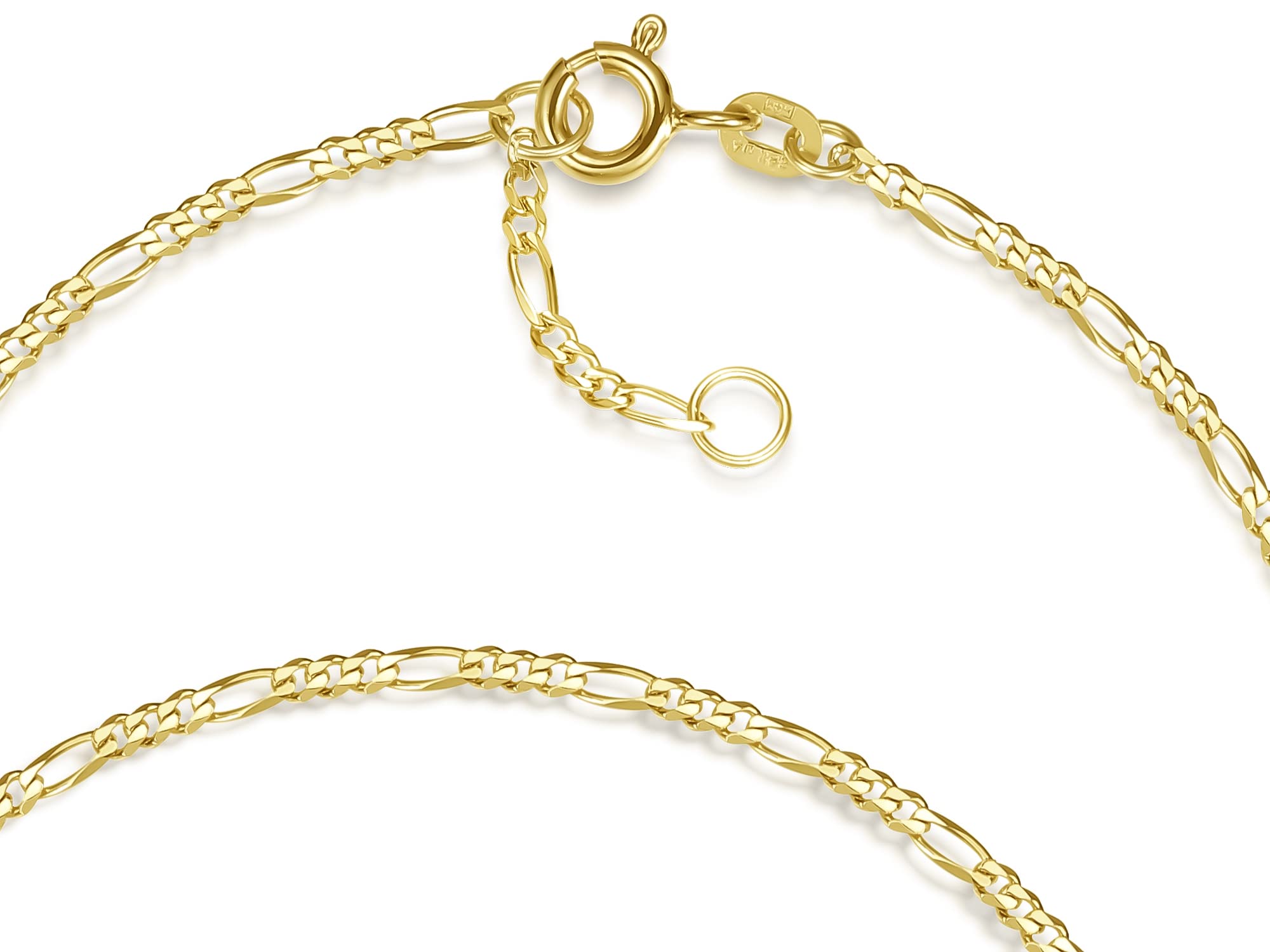Fußkette Figaro Breite 2mm | aus echt 585 Gold | hochglanzpolierte Fußkette | Echtgold mit Federringverschluß