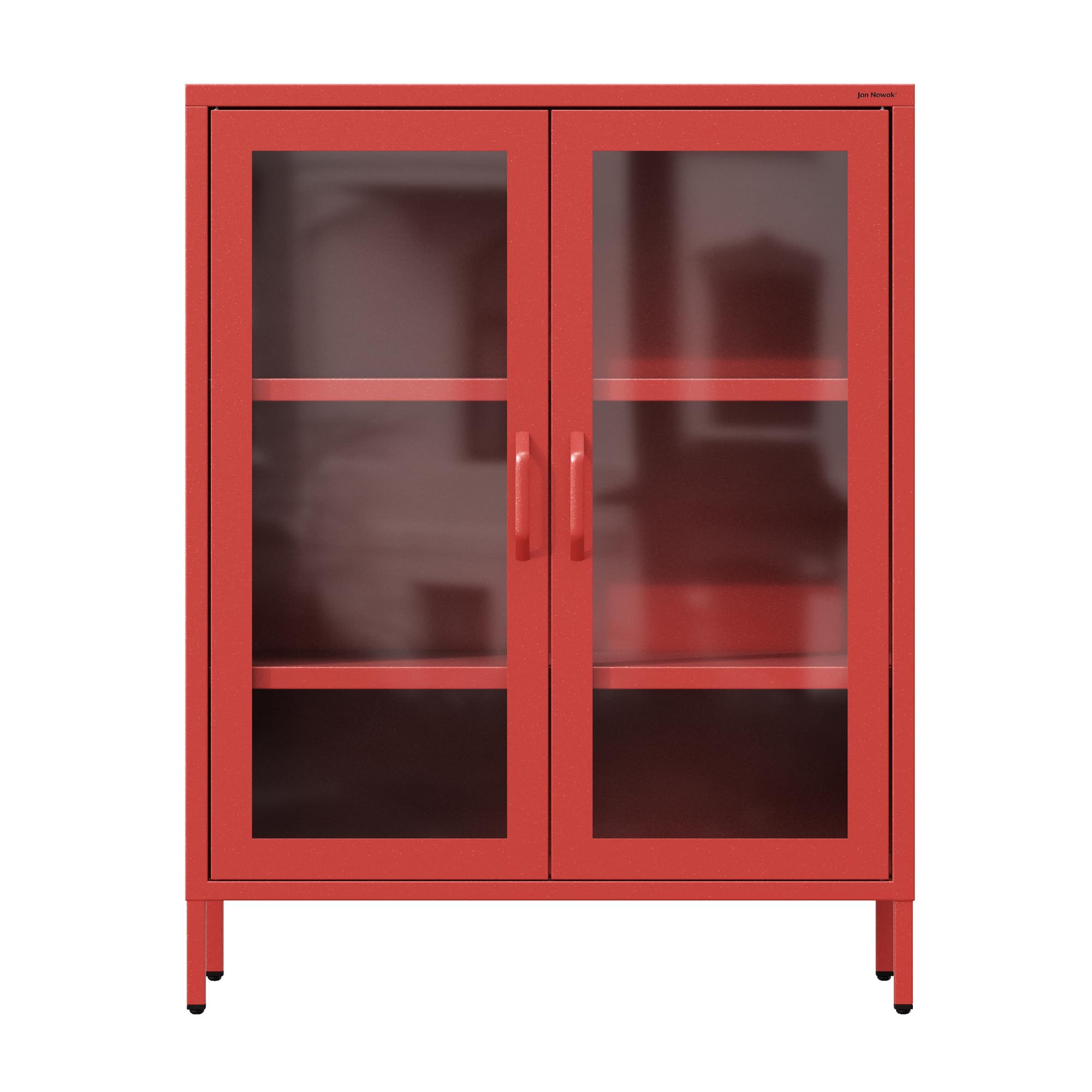 Jan Nowak Aparador Metal 2 Puerta para Salon | 80 x 101,5 x 40 cm | Cierre Magnético, 2 Estantes Ajustables, Superficie Brillante | Muebles de Salon, Aparadores para Salon