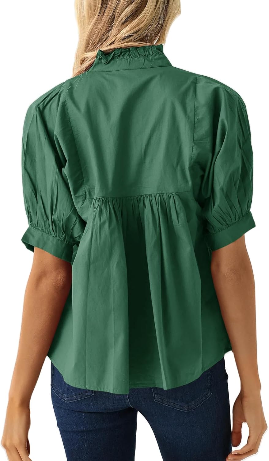 Cicy Bell Womens Puff Sleeve V Neck Blouse Babydoll Peplum Tops Dressy Casual Pleated Loose Fit Shirts - Image 4