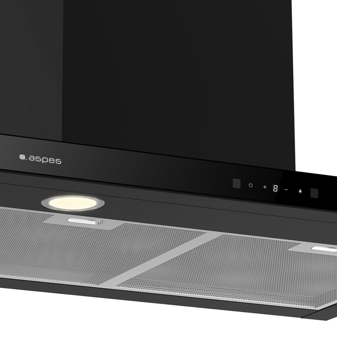 Aspes Campana Extractora Tipo T 60cm, Negro, ACPT601AN. Potencia 634m3/h, 4 Velocidades, 2 Filtros, 68 dB Nivel Sonoro, Control Táctil, Filtros aptos Lavavajillas