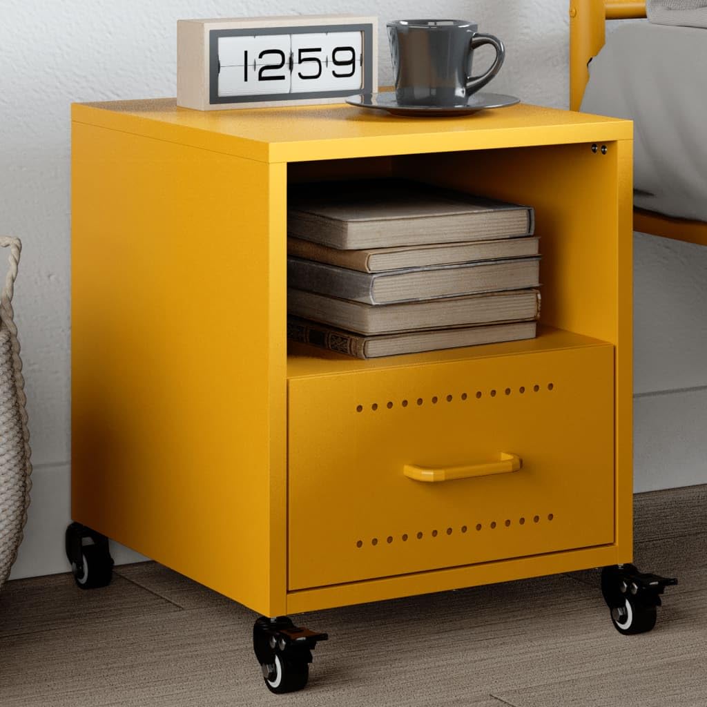 Table de chevet jaune moutarde compacte 36x39x43,5 cm pour gagner de la place