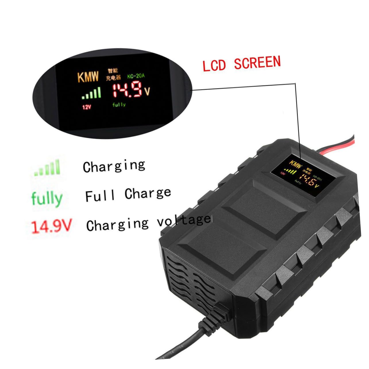 TOPBATHY Chargeur De Batterie De Voiture Chargeur De Batterie Acide Chargeur De Batterie 12 V Chargeur De Batterie Automobile Noir