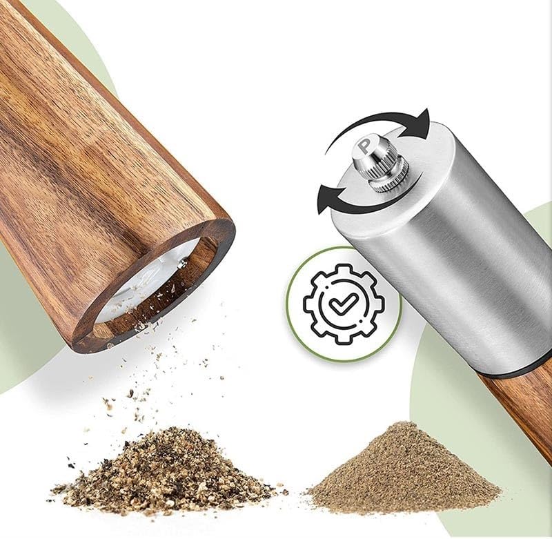 Spice Grinder Manual Salt and Pepper Grinder Set with Base Stainless Steel Salt Grinder Adjustable Grinder Suitable for Kitchen BBQ Picnic Salt and Pepper Shakers Grinding (Color : 2Pcs Sets