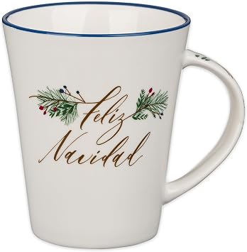Christian Art Gifts Ceramic 12 oz White Christmas Coffee & Tea Mug for Women & Men Feliz Navidad - Easy Hold Merry, Festive, Microwave & Dishwasher Safe Novelty Drinkware for Holidays