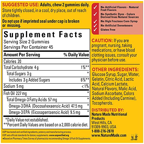 Nature Made Fish Oil Gummies, Omega 3 Fish Oil Supplements, Healthy Heart Support, 90 Gummies, 45 Day Supply #TOP5