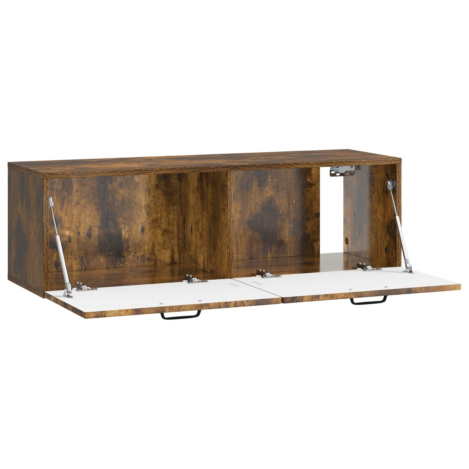 Mobile TV da parete in legno di rovere affumicato, 98 x 31 x 30 cm, con molto spazio, ante girevoli, salvaspazio, per soggiorno, home theater, gaming e HiFi