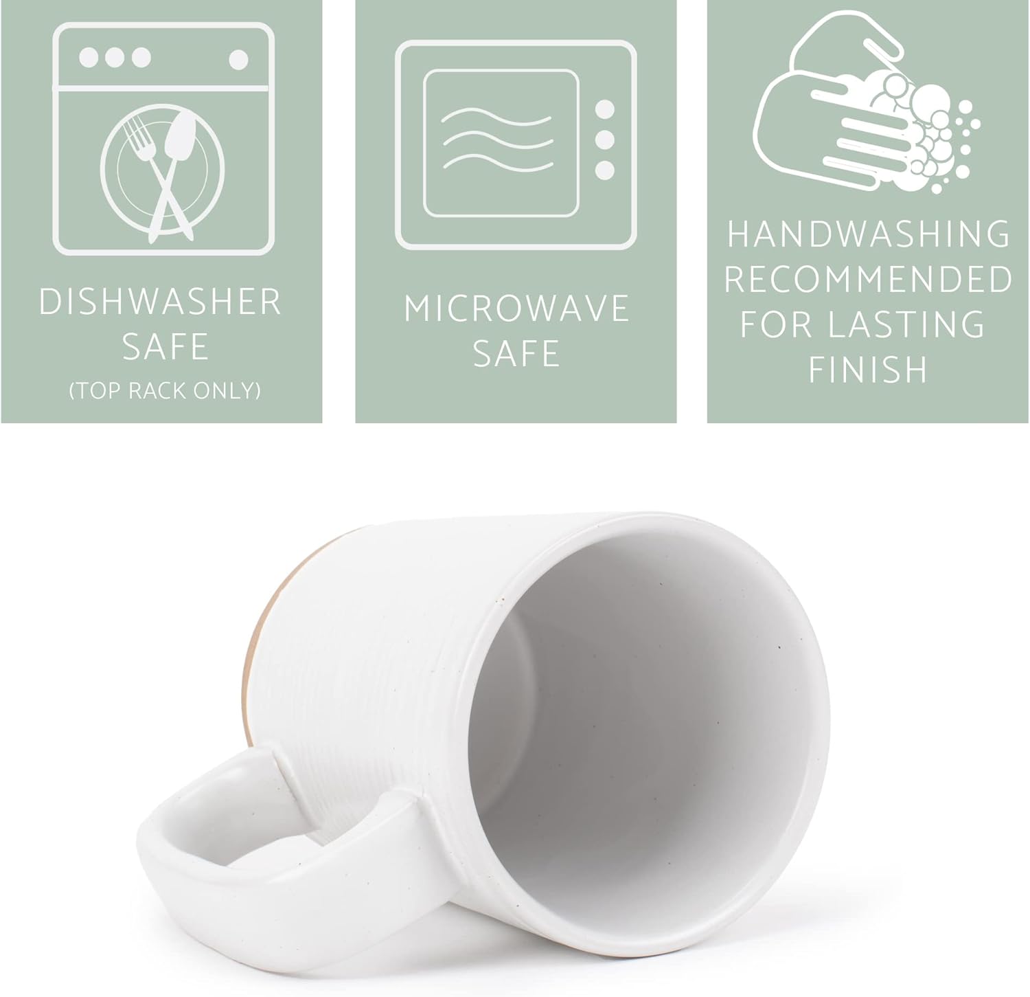 Elanze Designs Tall Ribbed Raw Clay Bottom White 16 ounce Ceramic Coffee Mugs Set of 4 - Image 4