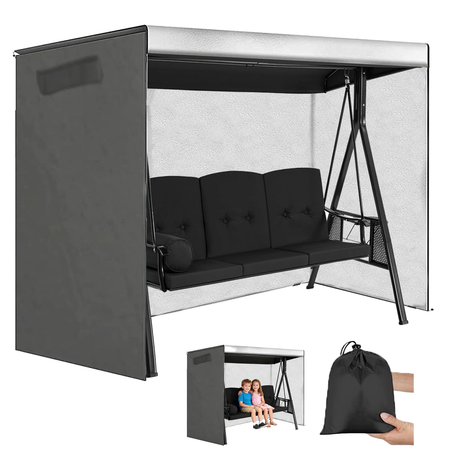 Funda impermeable para columpio de 2 a 4 asientos, resistente al polvo y al viento, protección UV, color gris, con 2 cremalleras, se adapta a sillas de jardín de 229 x 127 x 178 cm